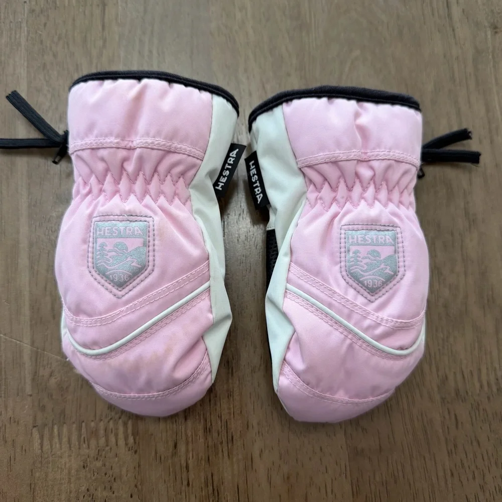 Hestra Kids Mittens in Pink and White Size 0